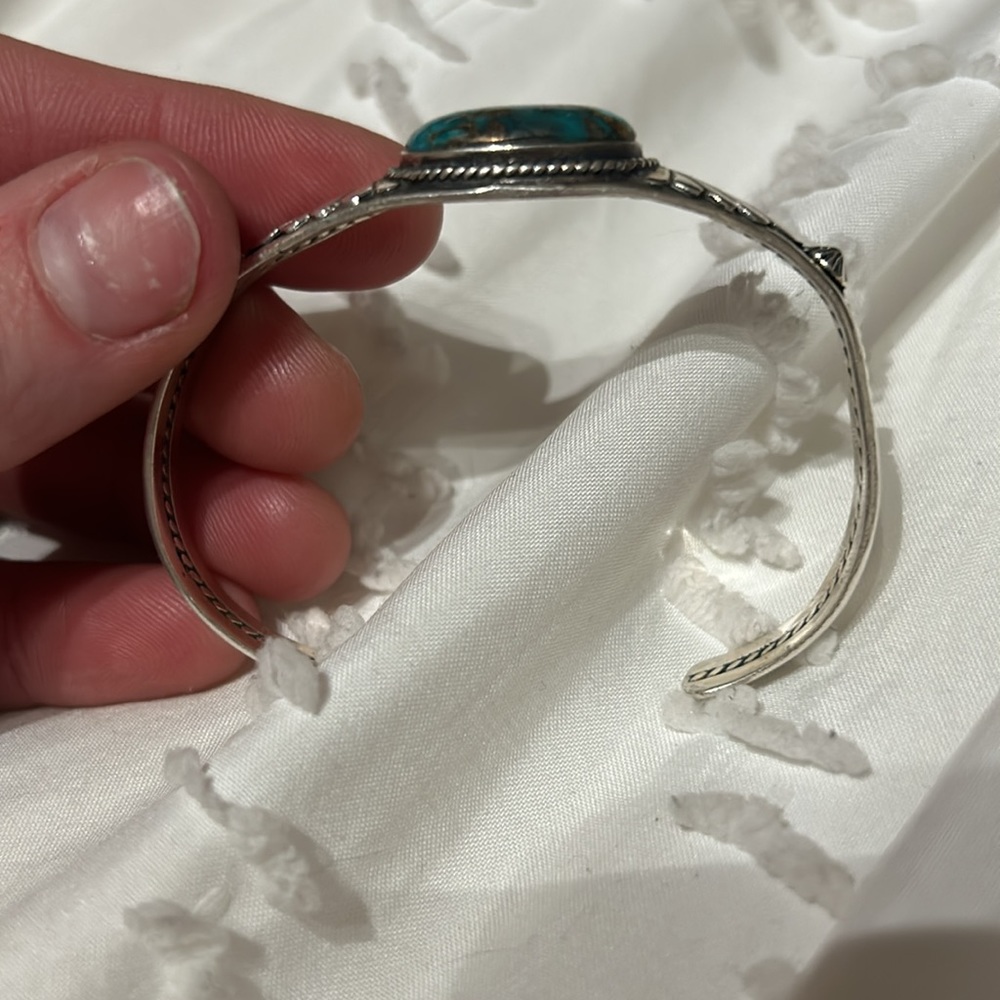 Royston Turquoise Small Silver Bangle. Handcrafte… - image 2